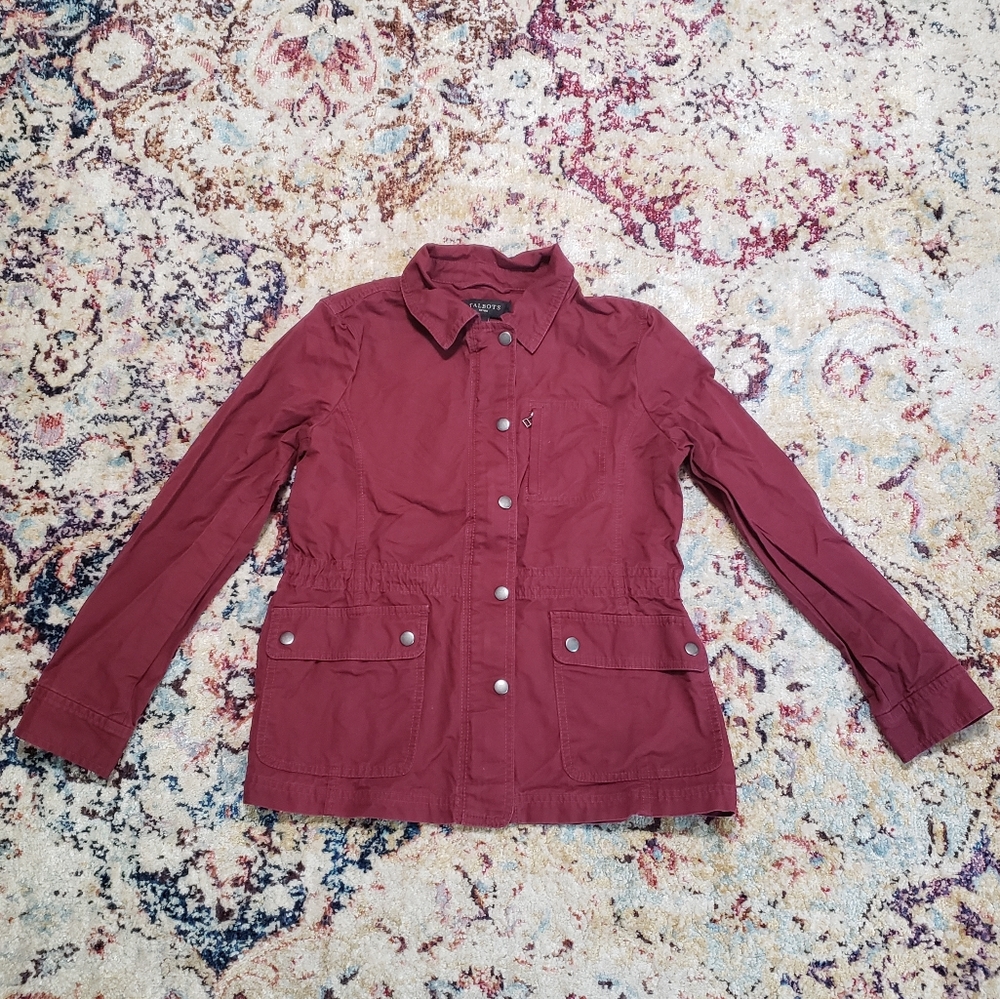 Talbots Burgundy 100% Cotton Utility Jacket Size Petite XS
